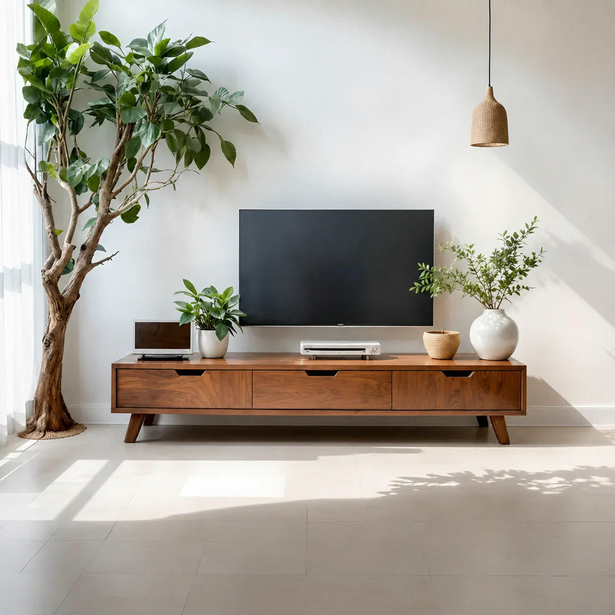 Solid Wood TV Stand – Modern Minimalist Architectural Design