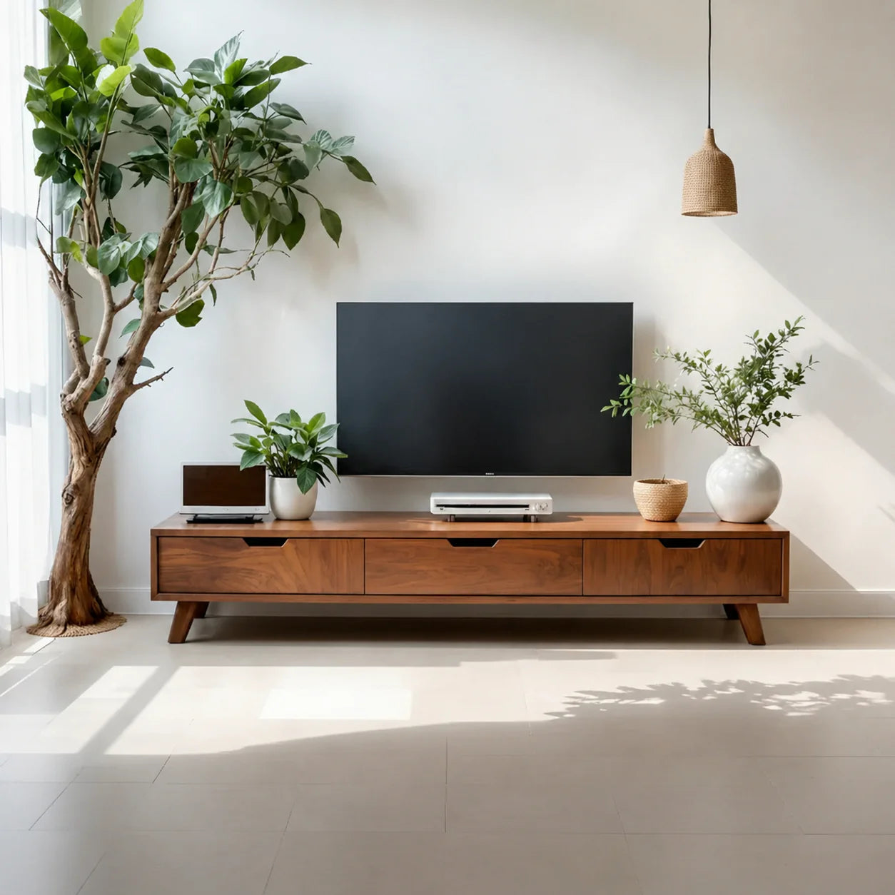 Solid Wood TV Stand – Modern Minimalist Architectural Design