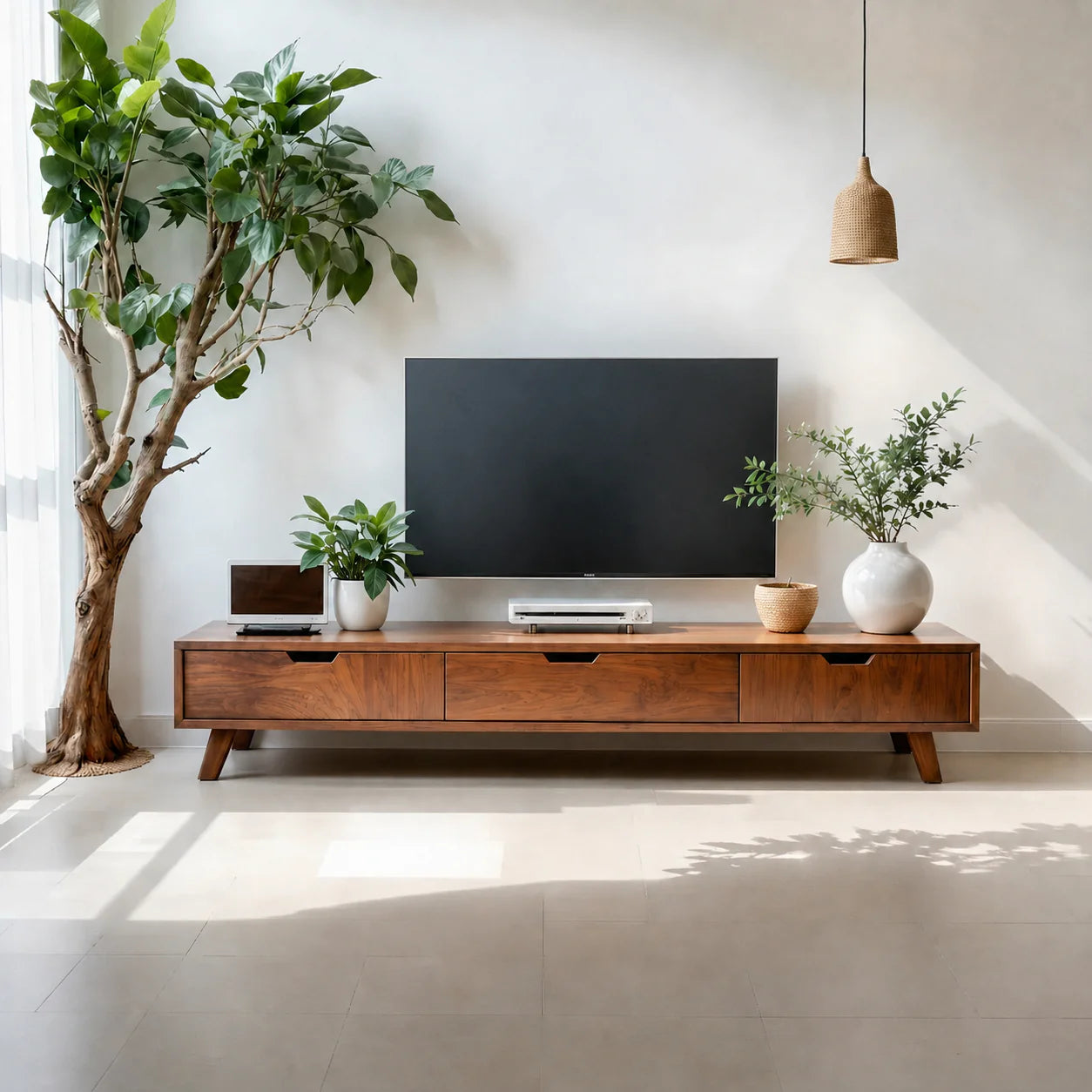 Solid Wood TV Stand – Modern Minimalist Architectural Design