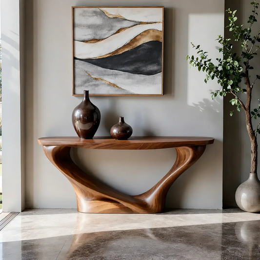 Harmony Arc Walnut Finish Console Table – Handcrafted Elegance