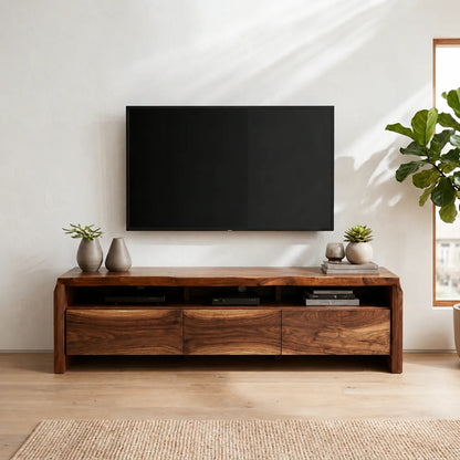 Handcrafted Solid Wood TV Stand with Thick Top and Curved Side Legs