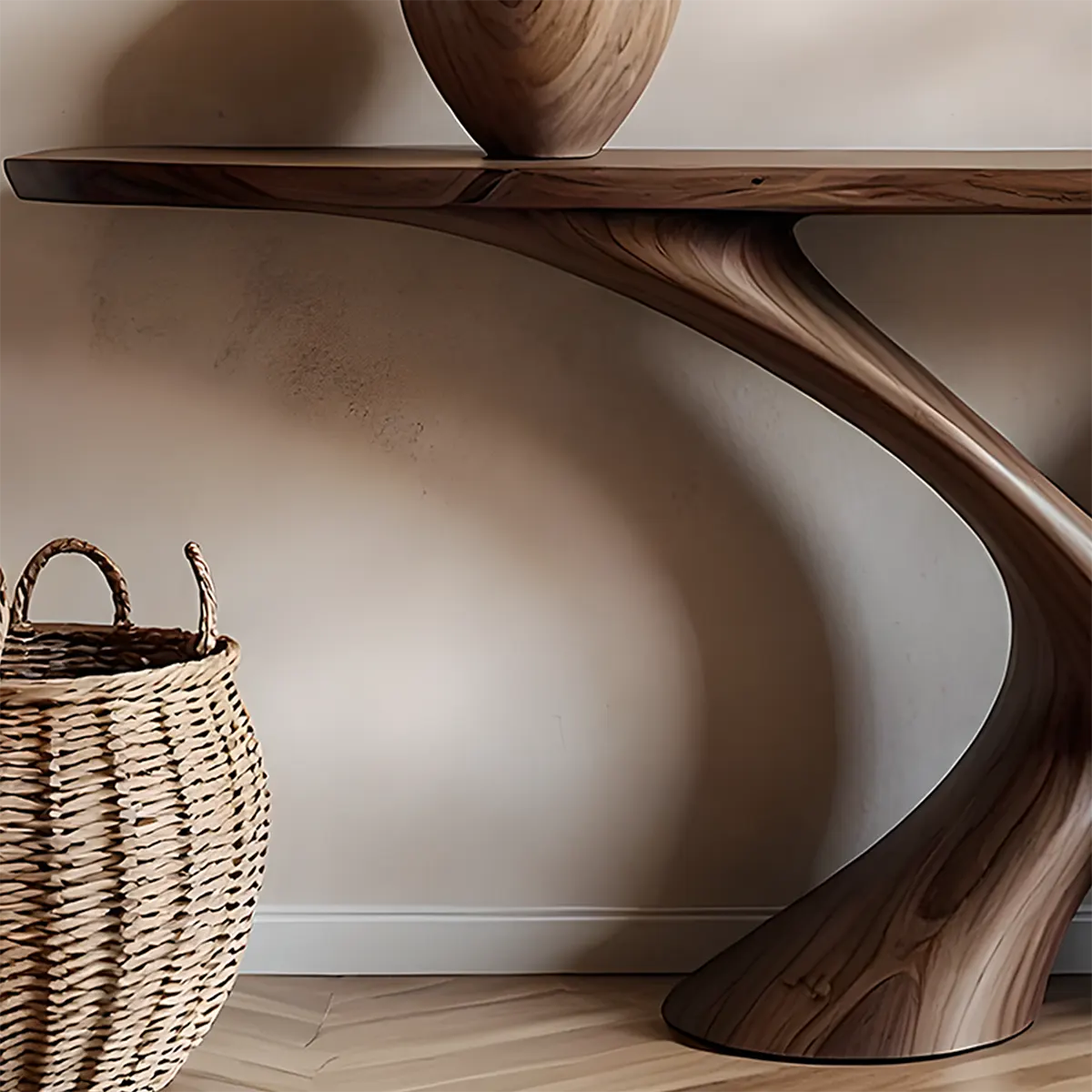 Cross Wave Walnut Console Table – Sculptural Wood Art - Elitegemse