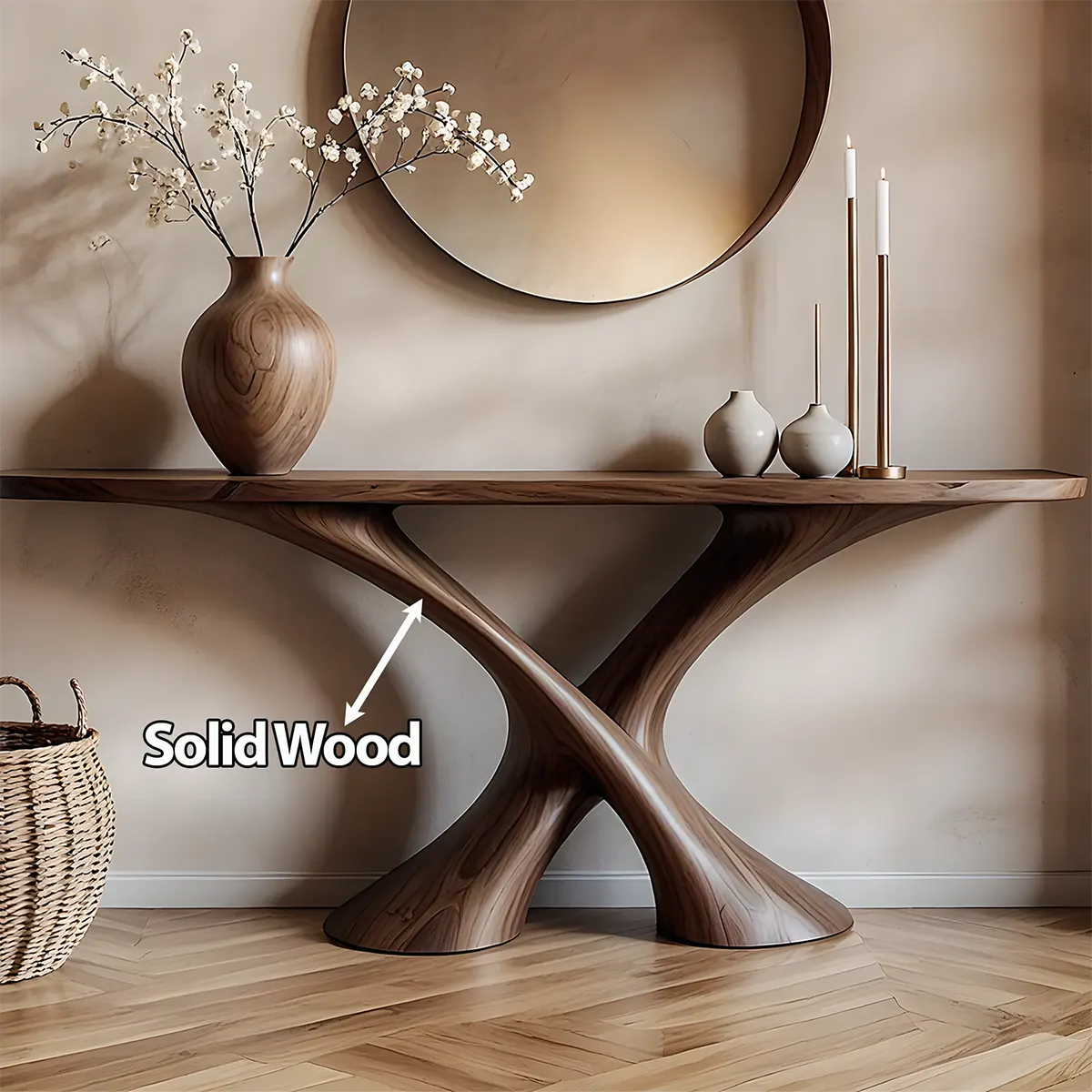 Cross Wave Walnut Console Table – Sculptural Wood Art - Elitegemse