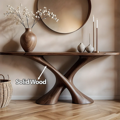 Cross Wave Walnut Console Table – Sculptural Wood Art - Elitegemse