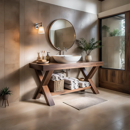 CrossBeam Vanity – Solid Wood Rustic Bathroom Design - Elitegemse