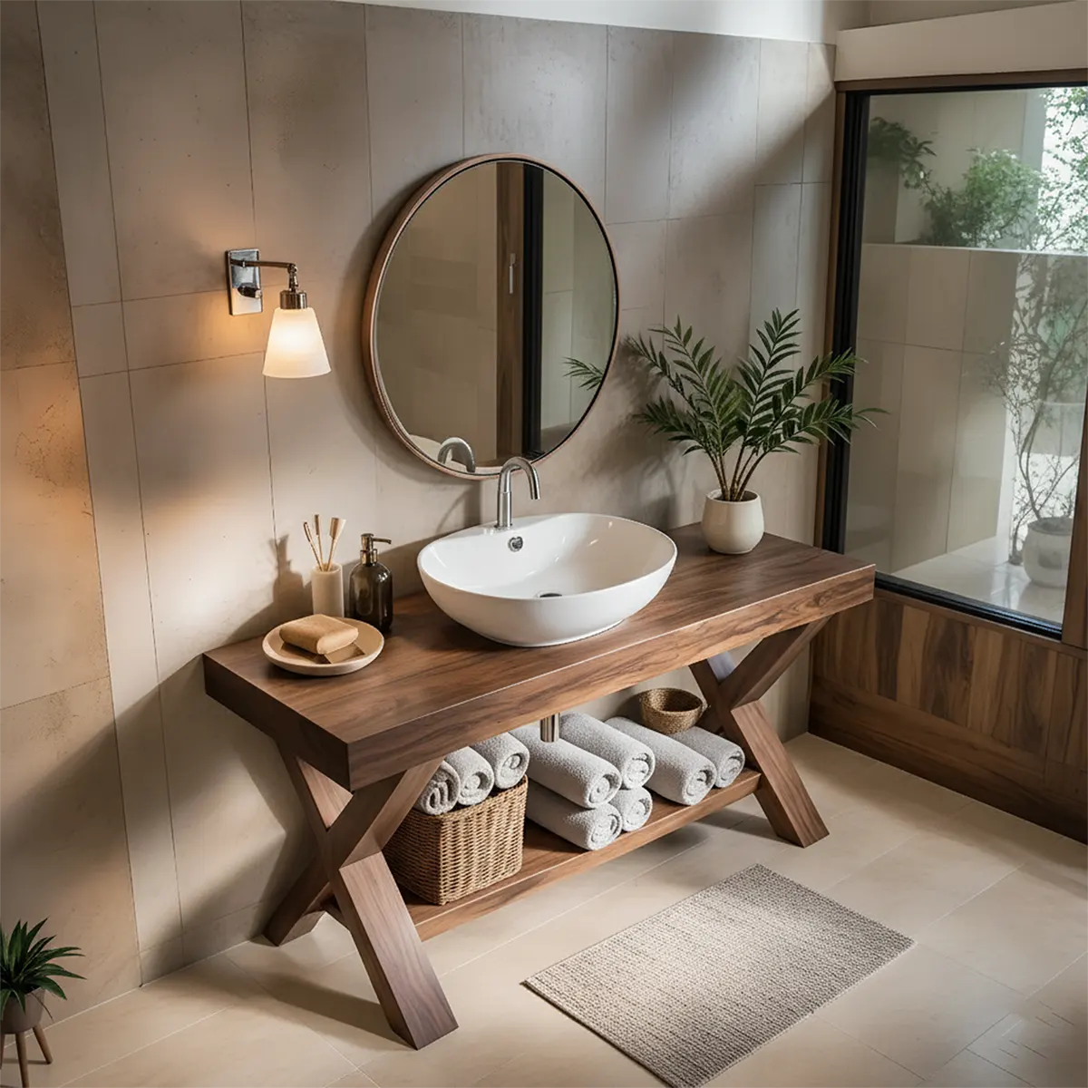 CrossBeam Vanity – Solid Wood Rustic Bathroom Design - Elitegemse