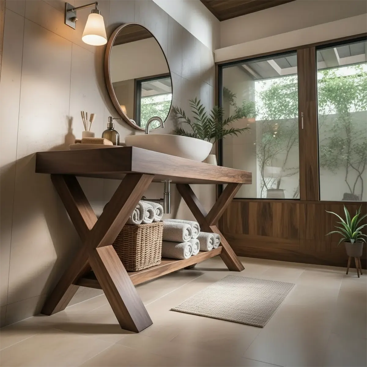 CrossBeam Vanity – Solid Wood Rustic Bathroom Design - Elitegemse