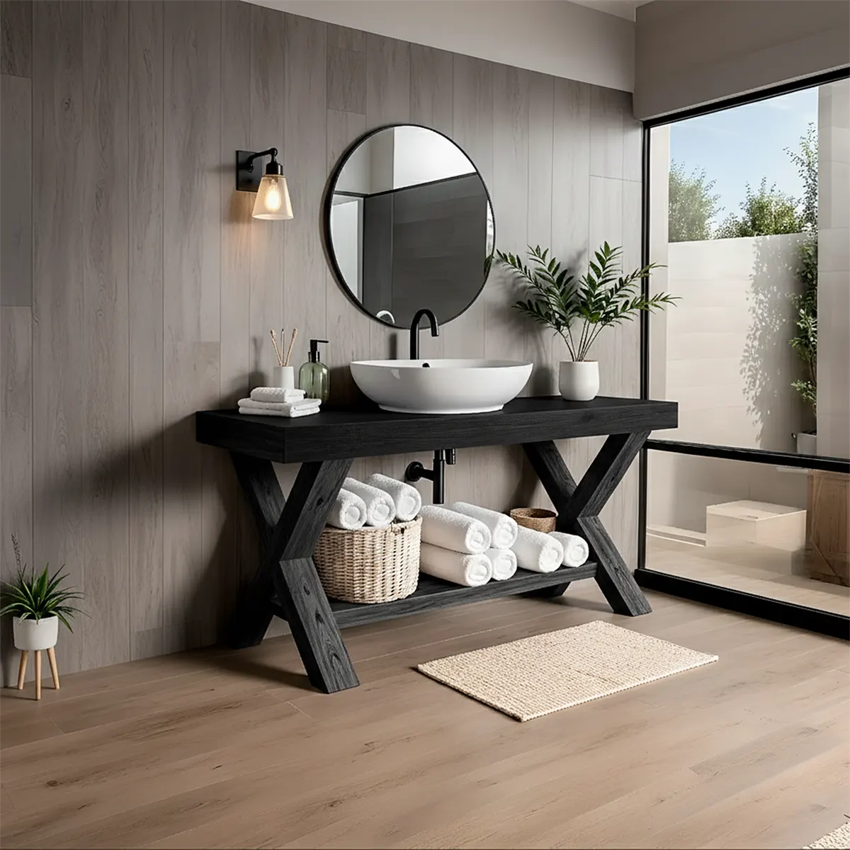 CrossBeam Vanity – Solid Wood Rustic Bathroom Design - Elitegemse