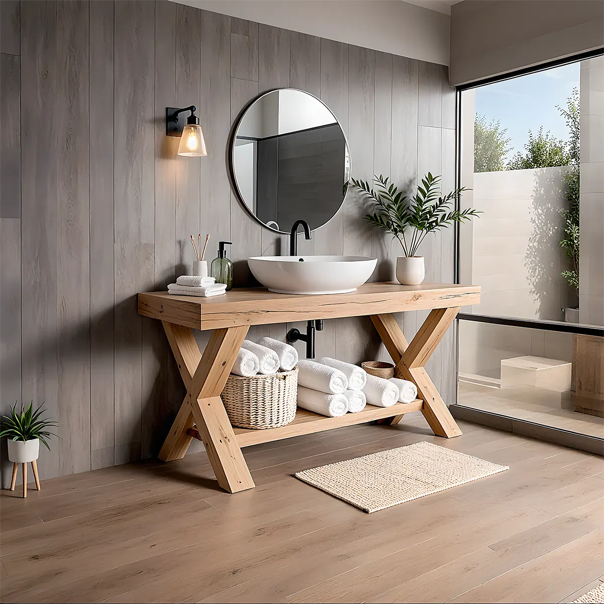 CrossBeam Vanity – Solid Wood Rustic Bathroom Design - Elitegemse
