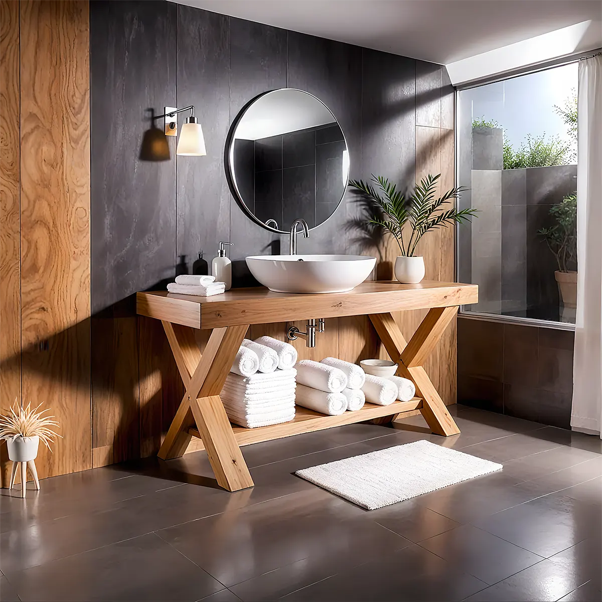 CrossBeam Vanity – Solid Wood Rustic Bathroom Design - Elitegemse