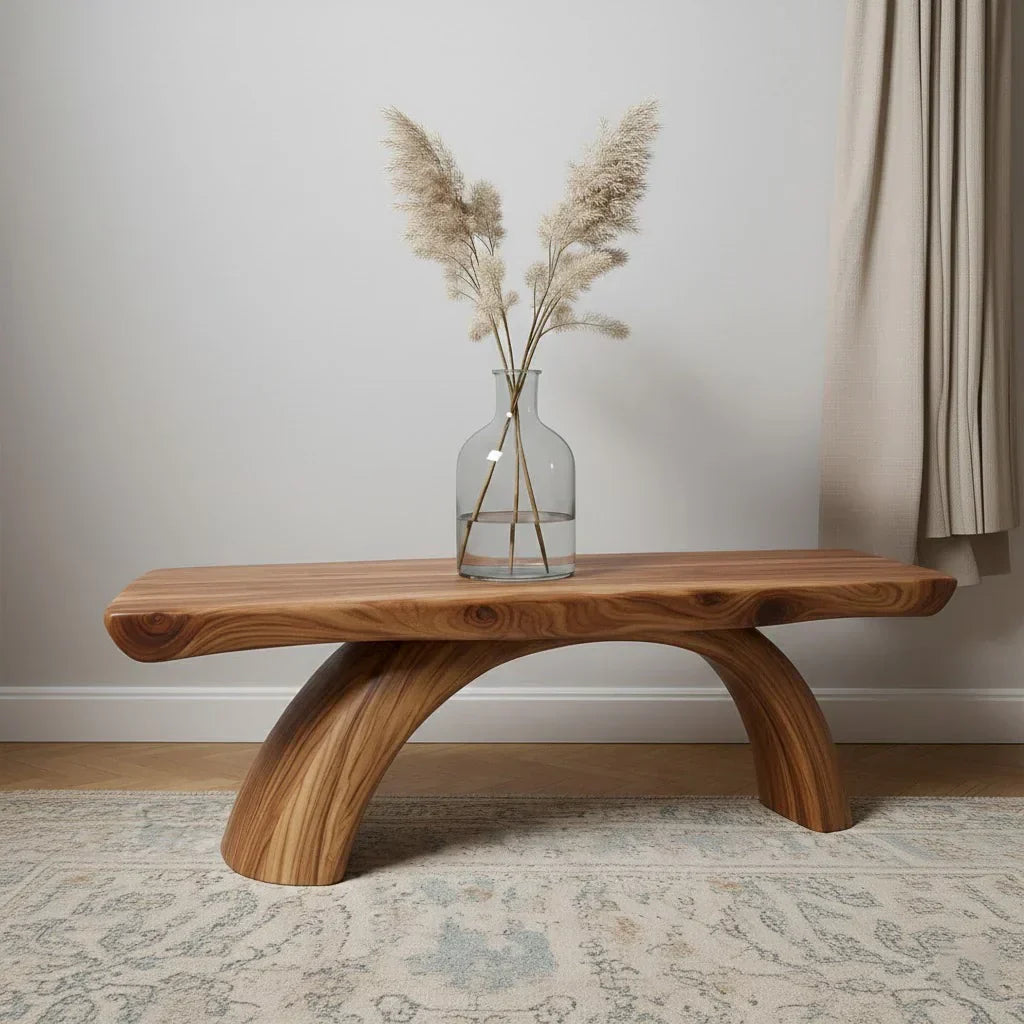 Curved Bench in Natural Solid Wood – Soft Arc Edition - Rustirawood