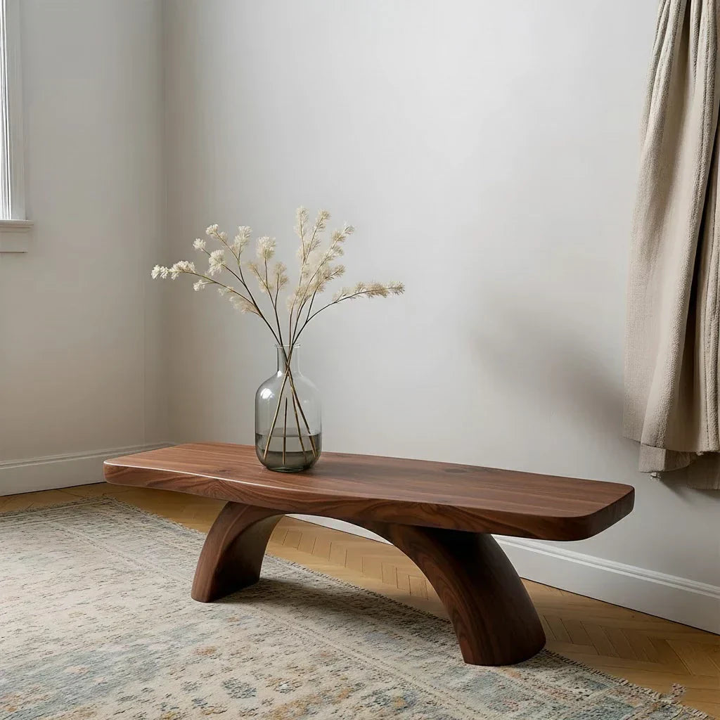 Curved Bench in Natural Solid Wood – Soft Arc Edition - Rustirawood
