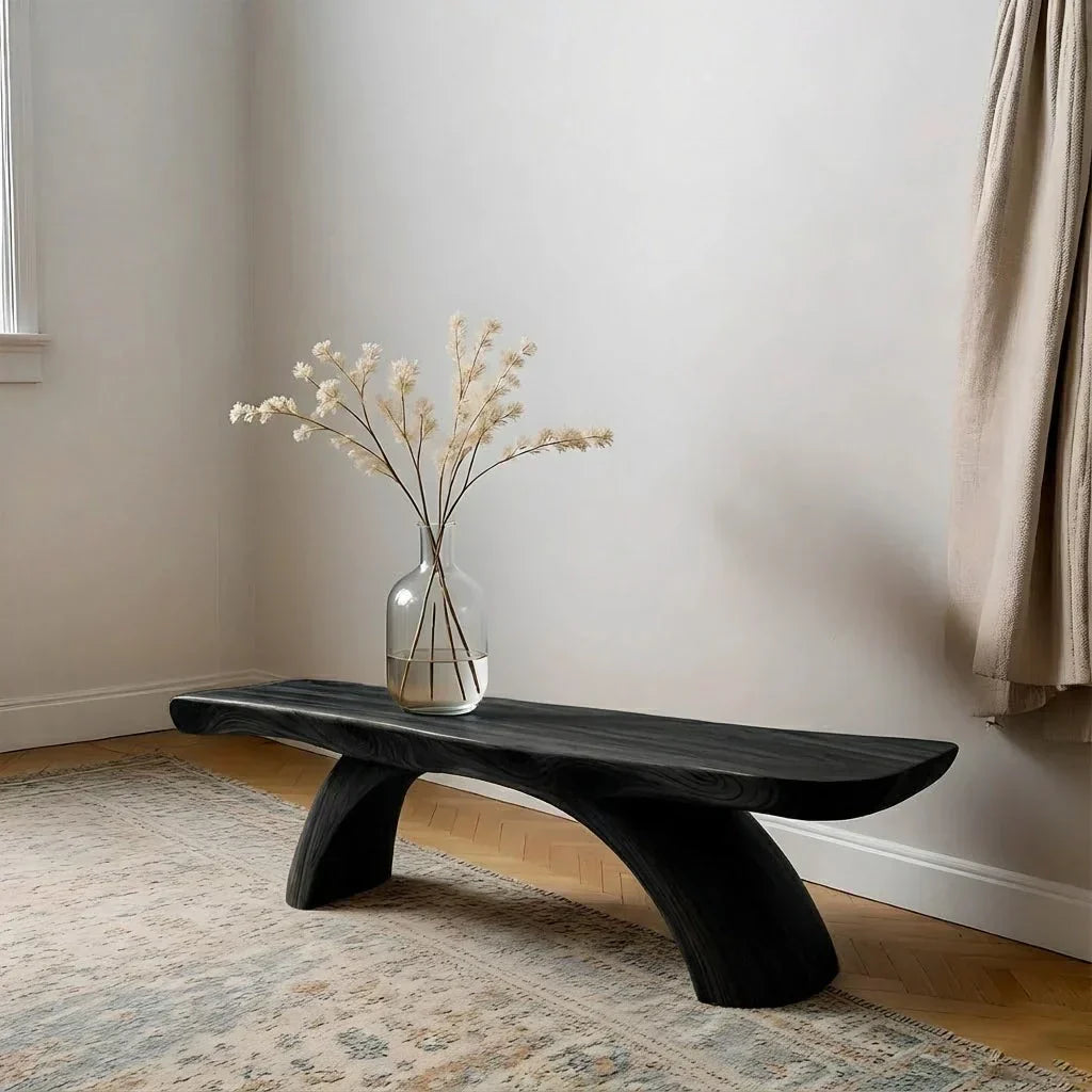 Curved Bench in Natural Solid Wood – Soft Arc Edition - Rustirawood