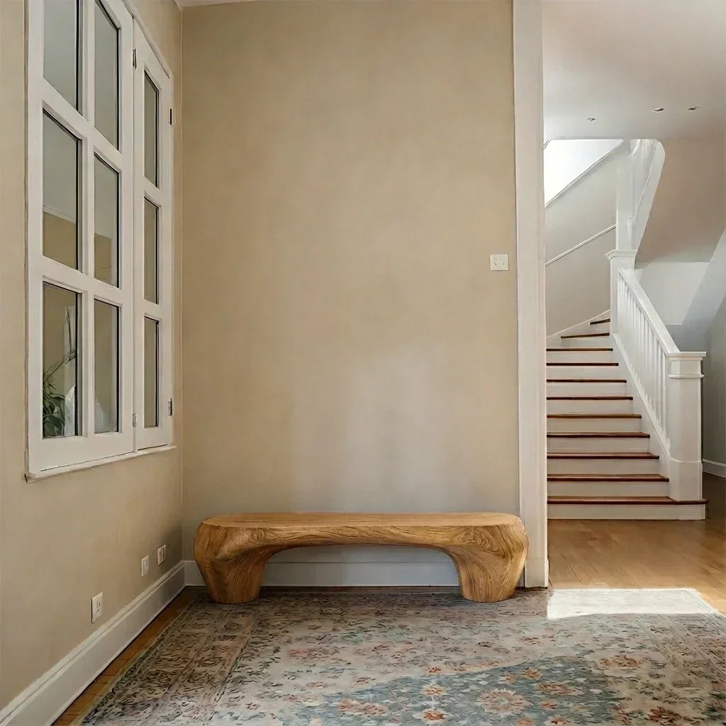 Curved Minimalist Bench in Natural Solid Wood – Soft Arch Form - Rustirawood