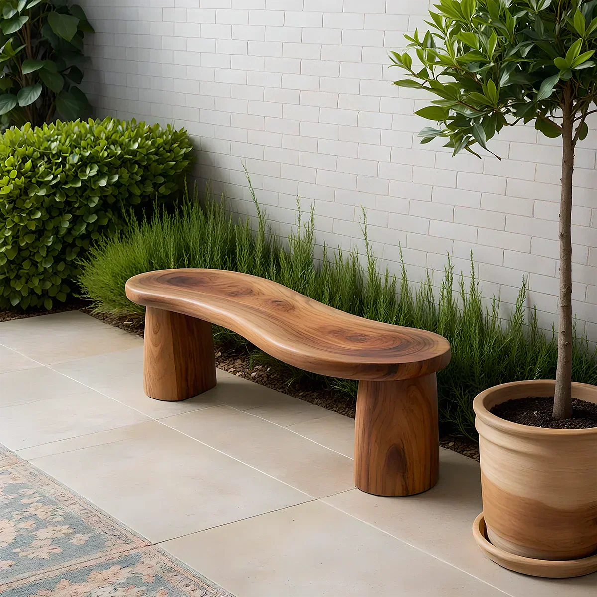 Curved Sculptural Solid Wood Bench – Soft Flow Form - Rustirawood