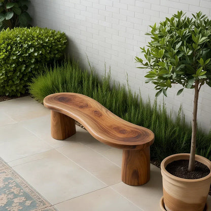 Curved Sculptural Solid Wood Bench – Soft Flow Form - Rustirawood