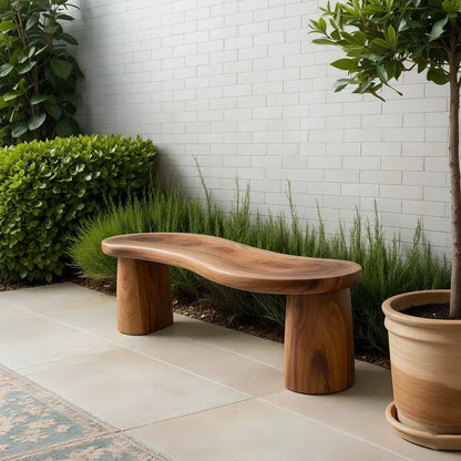 Curved Sculptural Solid Wood Bench – Soft Flow Form - Rustirawood
