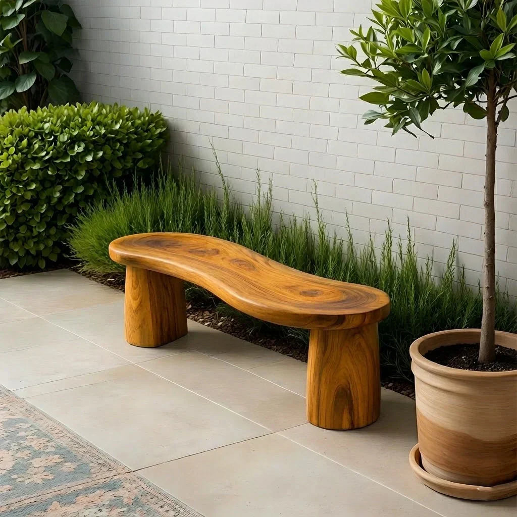 Curved Sculptural Solid Wood Bench – Soft Flow Form - Rustirawood