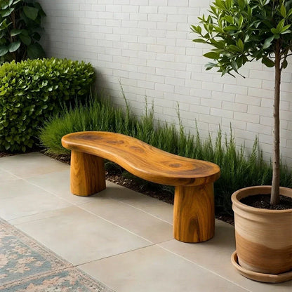 Curved Sculptural Solid Wood Bench – Soft Flow Form - Rustirawood