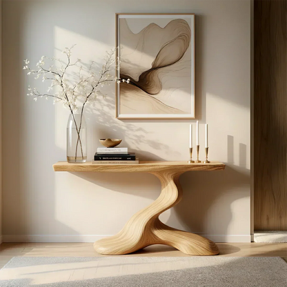 Dark Sculptural Solid Wood Console — Organic Japandi Entry Table - Elitegemse