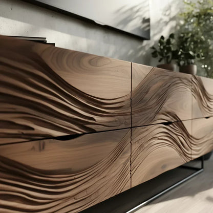 Dark Walnut Sculpted TV Stand – Modern Organic Wave Media Console - Elitegemse
