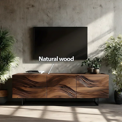 Dark Walnut Sculpted TV Stand – Modern Organic Wave Media Console - Elitegemse
