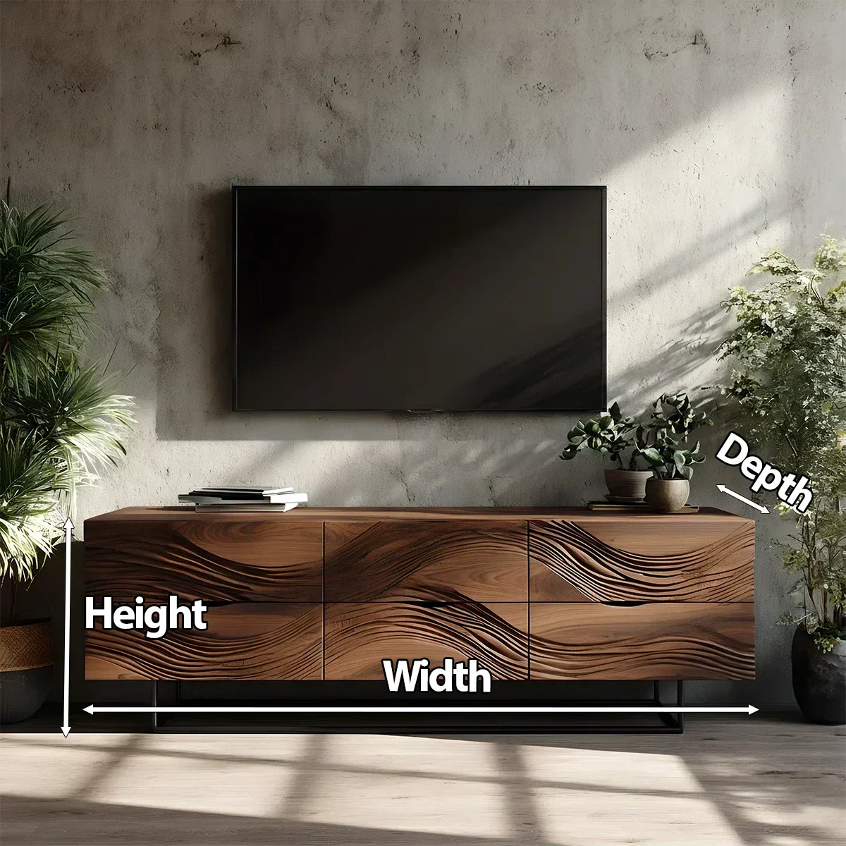 Dark Walnut Sculpted TV Stand – Modern Organic Wave Media Console - Elitegemse
