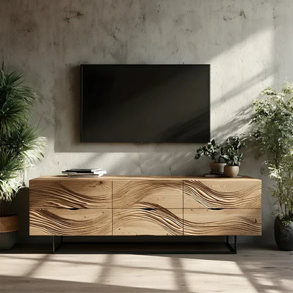 Dark Walnut Sculpted TV Stand – Modern Organic Wave Media Console - Elitegemse