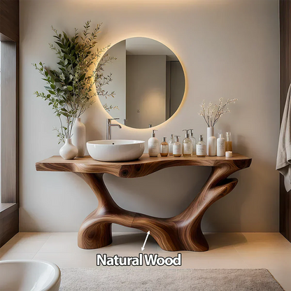 Double-Sculpted Wood Pedestal Vanity – Modern Bathroom Sink Table - Elitegemse