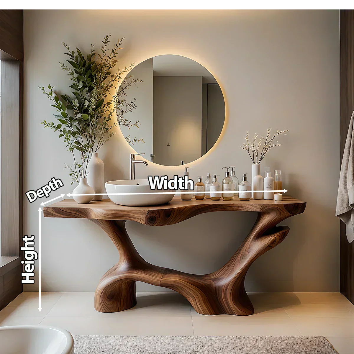 Double-Sculpted Wood Pedestal Vanity – Modern Bathroom Sink Table - Elitegemse