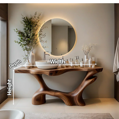 Double-Sculpted Wood Pedestal Vanity – Modern Bathroom Sink Table - Elitegemse