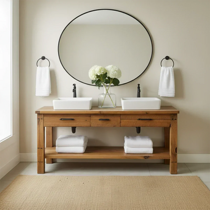 Double Sink Solid Wood Bathroom Vanity – Rustic Farmhouse Handcrafted Cabinet - Elitegemse