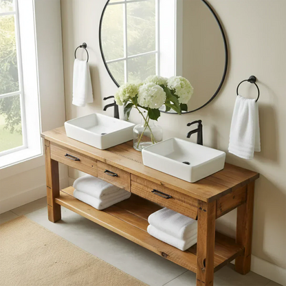 Double Sink Solid Wood Bathroom Vanity – Rustic Farmhouse Handcrafted Cabinet - Elitegemse
