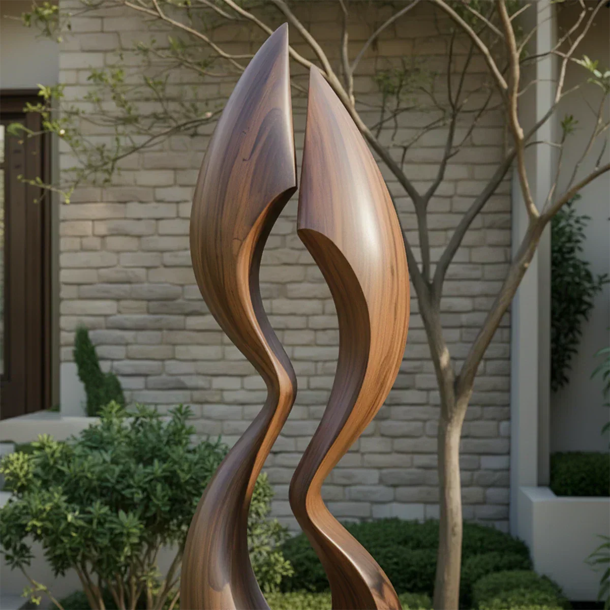 Dual Crest Abstract Sculpture for Modern Spaces - Rustirawood