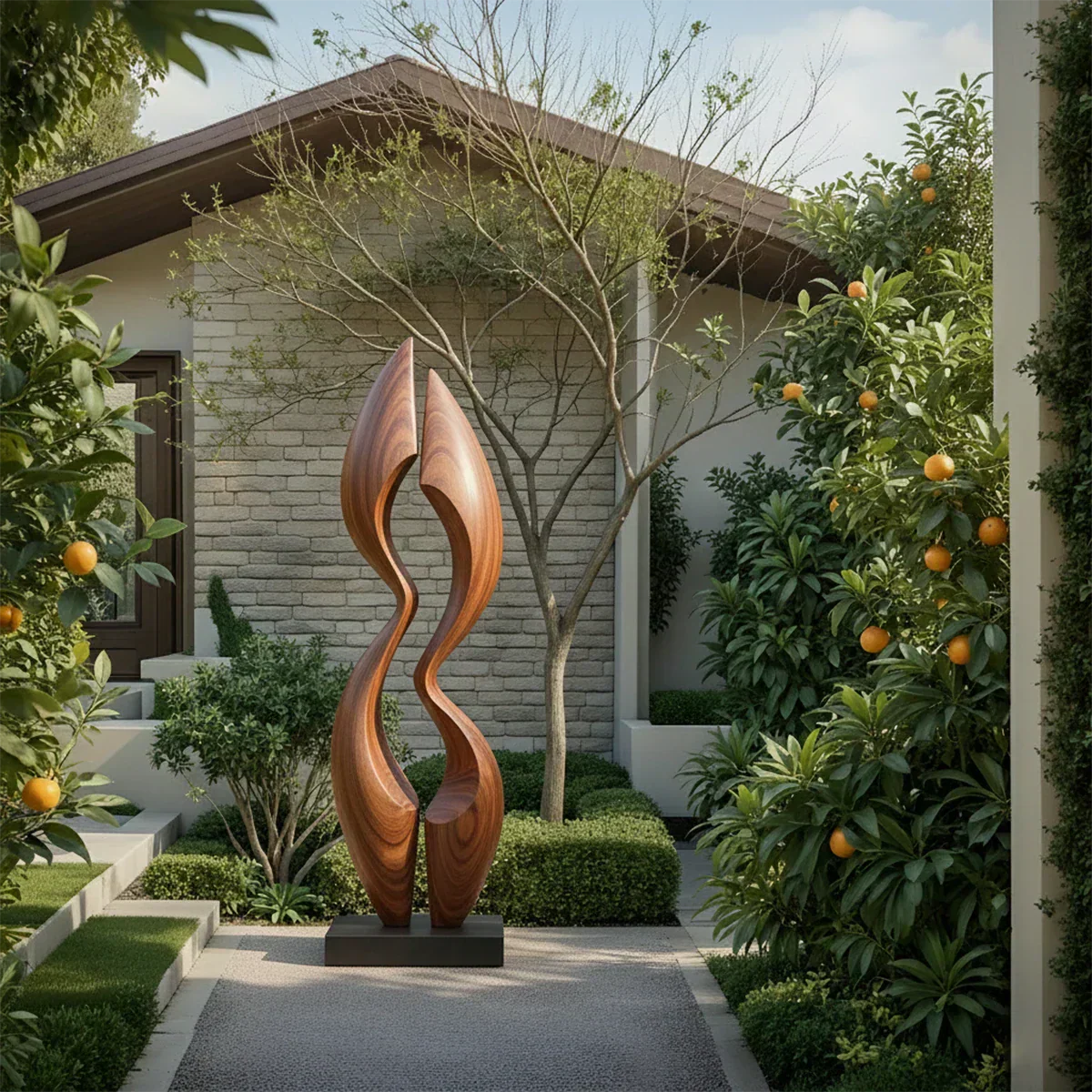 Dual Crest Abstract Sculpture for Modern Spaces - Rustirawood
