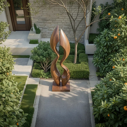 Dual Crest Abstract Sculpture for Modern Spaces - Woodenecho