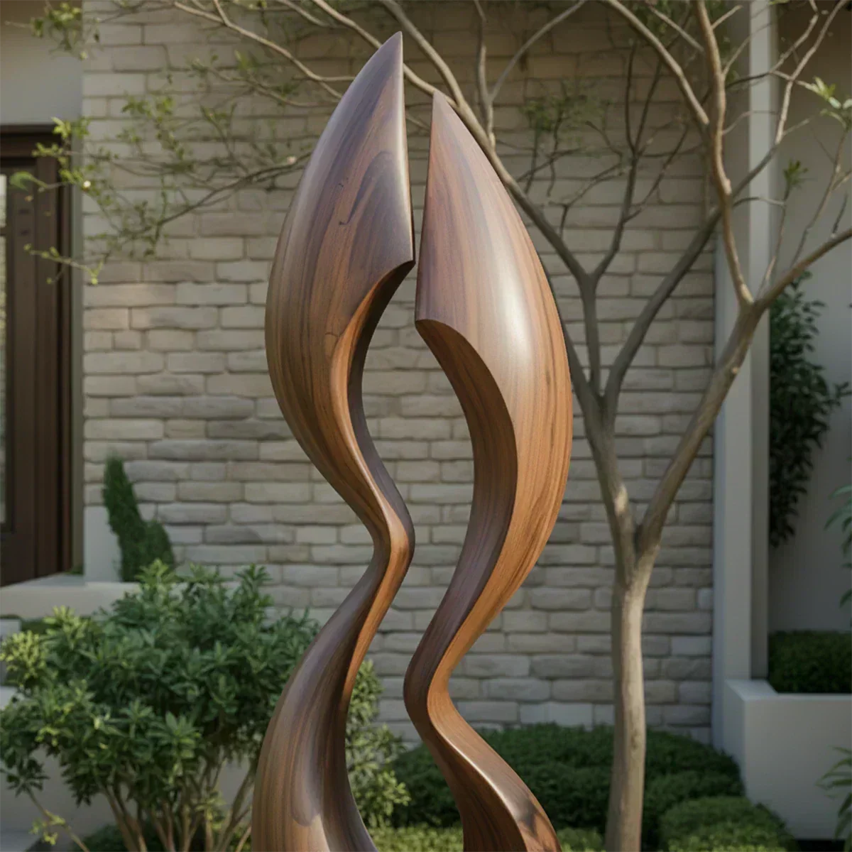 Dual Crest Abstract Sculpture for Modern Spaces - Woodenecho