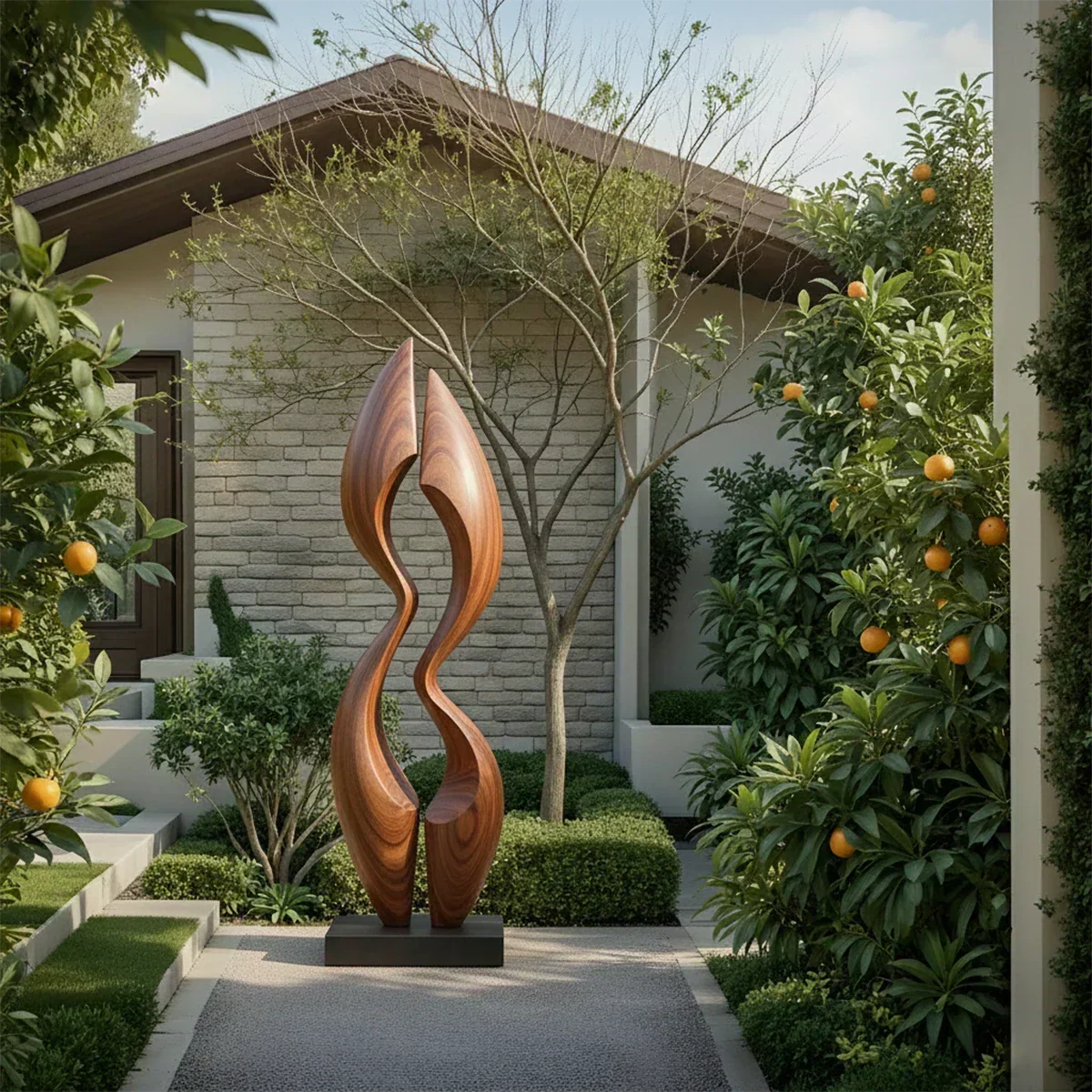 Dual Crest Abstract Sculpture for Modern Spaces - Woodenecho