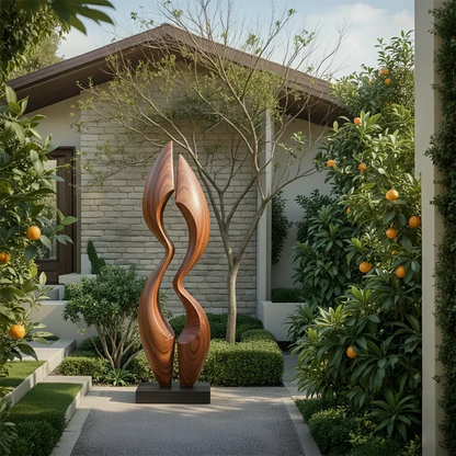 Dual Crest Abstract Sculpture for Modern Spaces - Woodenecho