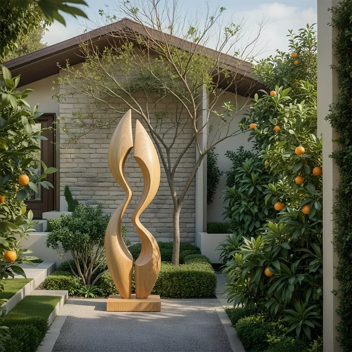 Dual Crest Abstract Sculpture for Modern Spaces - Woodenecho