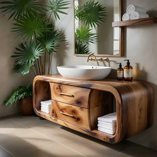 Elysian Bathroom Vanity – Natural Solid Wood Organic Modern - Elitegemse