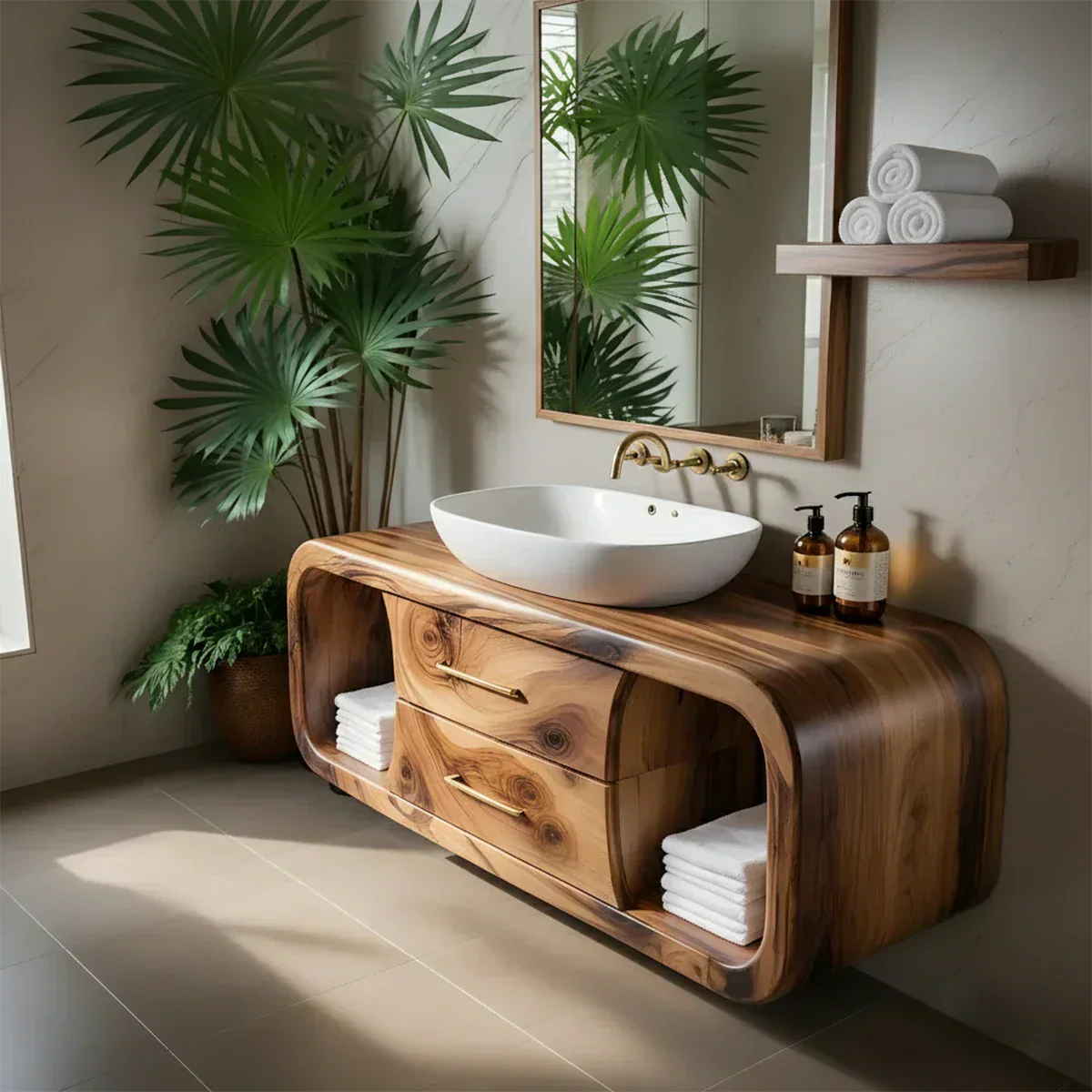 Elysian Bathroom Vanity – Natural Solid Wood Organic Modern - Elitegemse