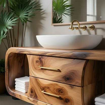Elysian Bathroom Vanity – Natural Solid Wood Organic Modern - Elitegemse