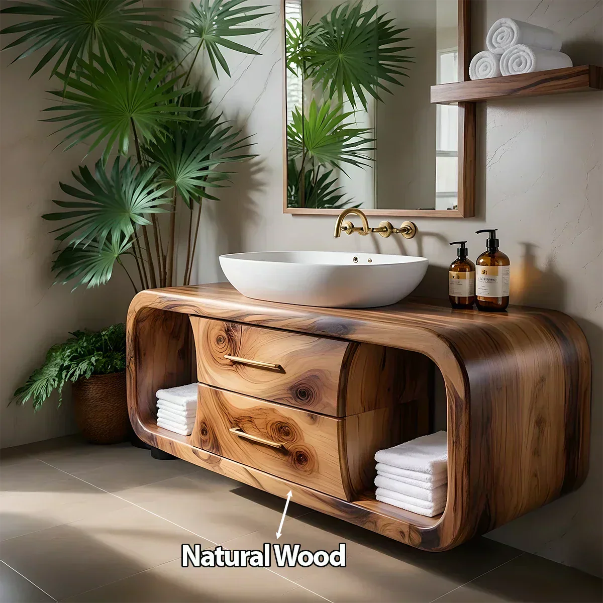 Elysian Bathroom Vanity – Natural Solid Wood Organic Modern - Elitegemse
