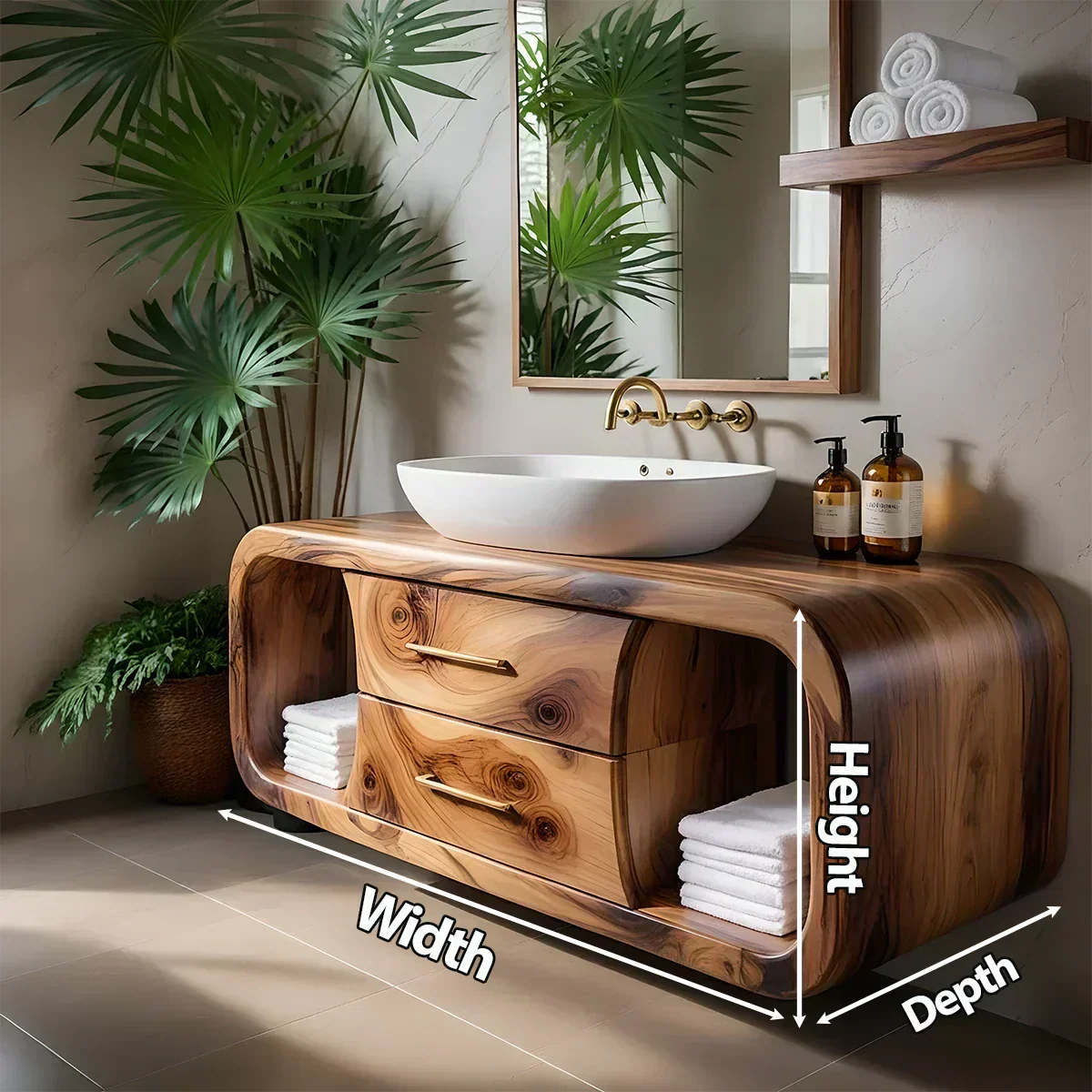 Elysian Bathroom Vanity – Natural Solid Wood Organic Modern - Elitegemse