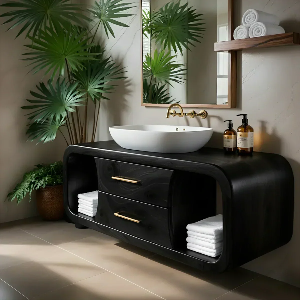 Elysian Bathroom Vanity – Natural Solid Wood Organic Modern - Elitegemse