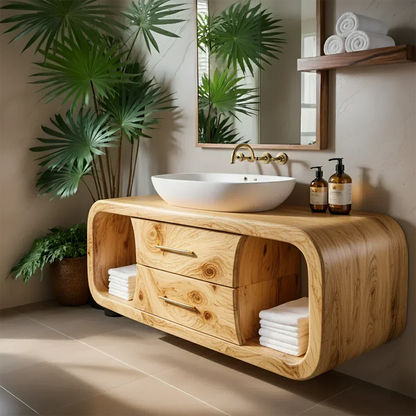 Elysian Bathroom Vanity – Natural Solid Wood Organic Modern - Elitegemse