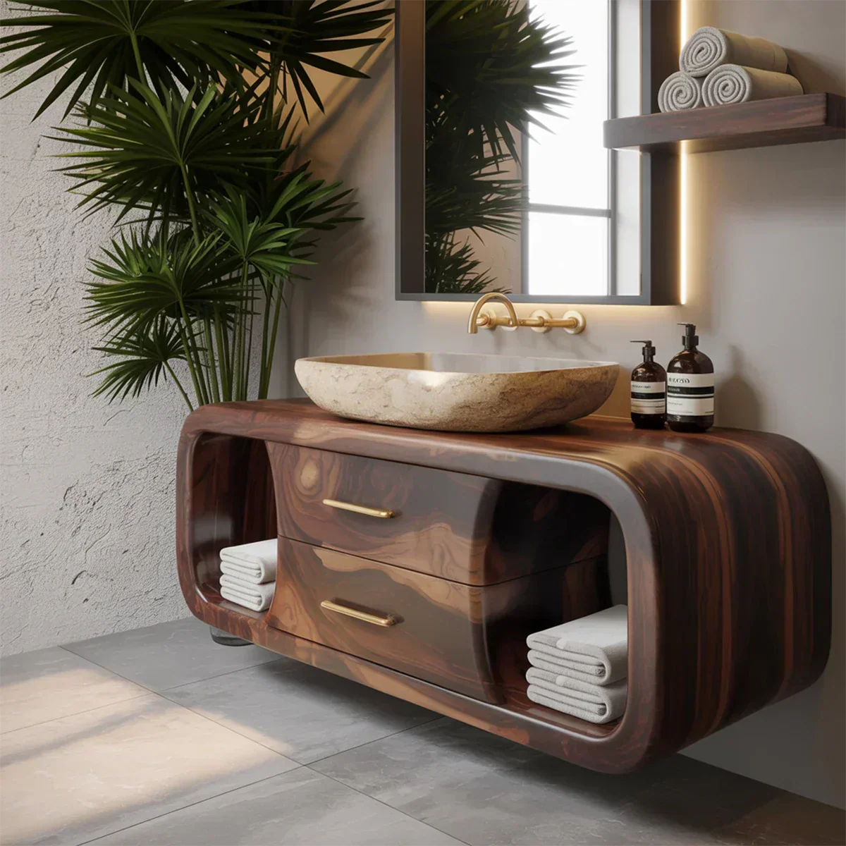 Elysian Bathroom Vanity – Natural Solid Wood Organic Modern - Elitegemse