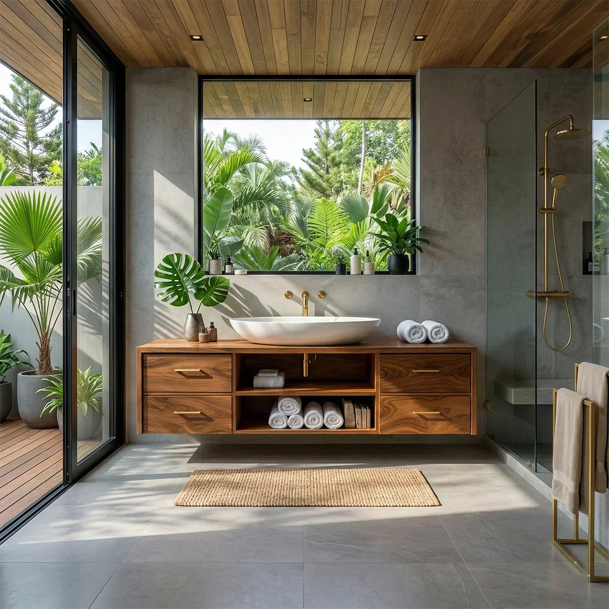Floating Solid Wood Bathroom Vanity – Modern Vanity with Drawers and Open Shelf - Elitegemse