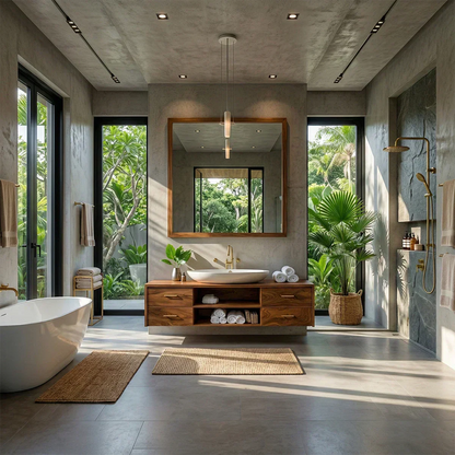 Floating Solid Wood Bathroom Vanity – Modern Vanity with Drawers and Open Shelf - Elitegemse